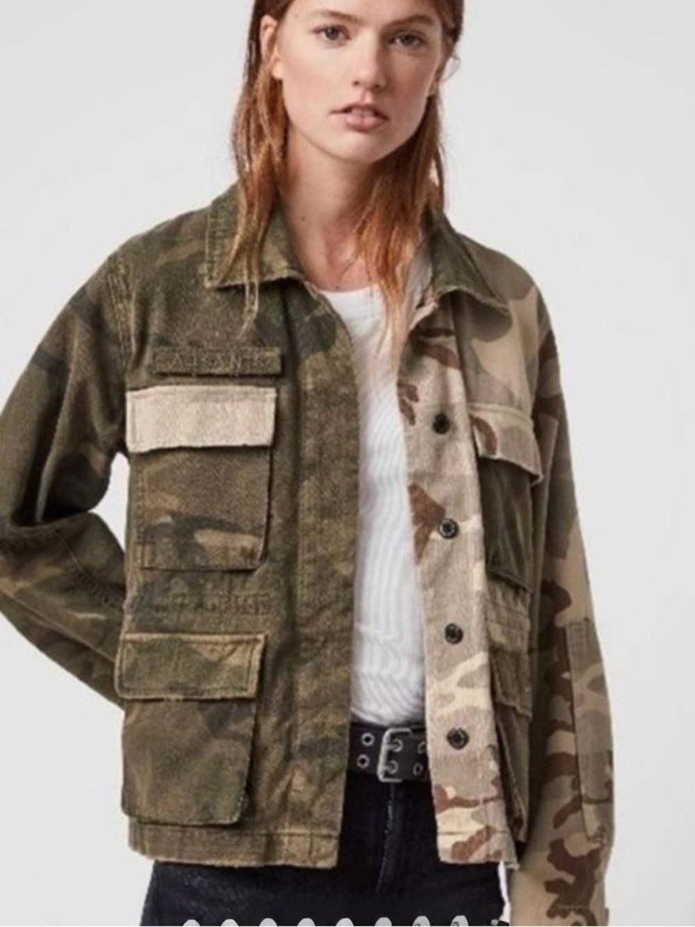 AllSaints Mixed Camouflage Patchwork Utility Jacket - Green/Brown